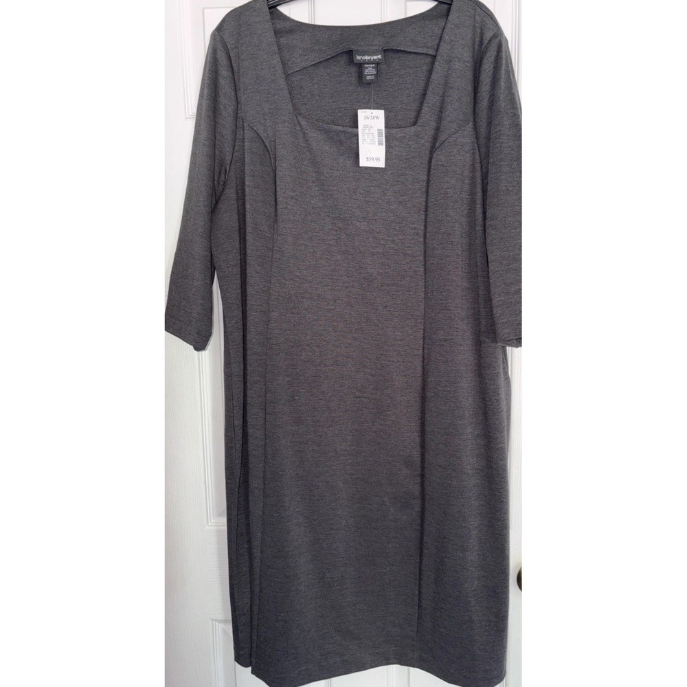 Lane Bryant Jersey Knit 3/4 Sleeve Dress Womens 26/28 Square Neck Office Stretch